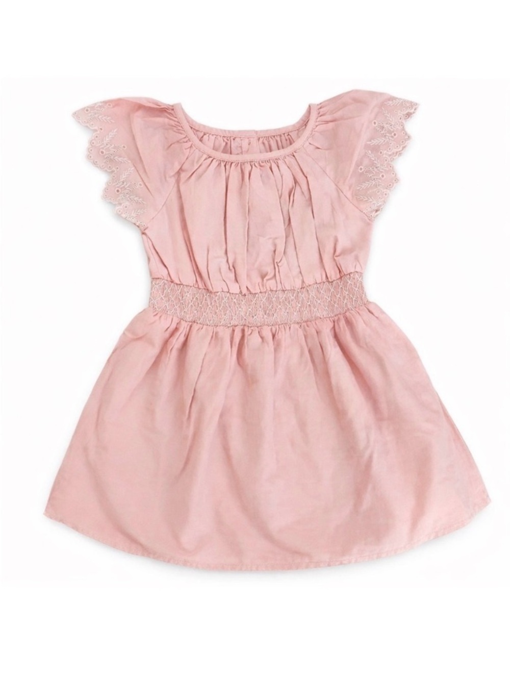Baby Gap Blush Pink Eyelet Flutter Sleeve Smocked Dress 18-24M
